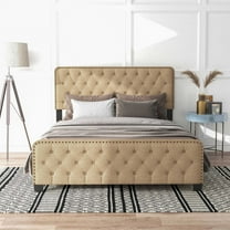 Tilly Tufted Fabric Panel Bed, Queen, Brown