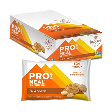 PROBAR Peanut Butter Meal Bar, Gluten Free, Plant-Based Protein, Non-GMO, 12 Count