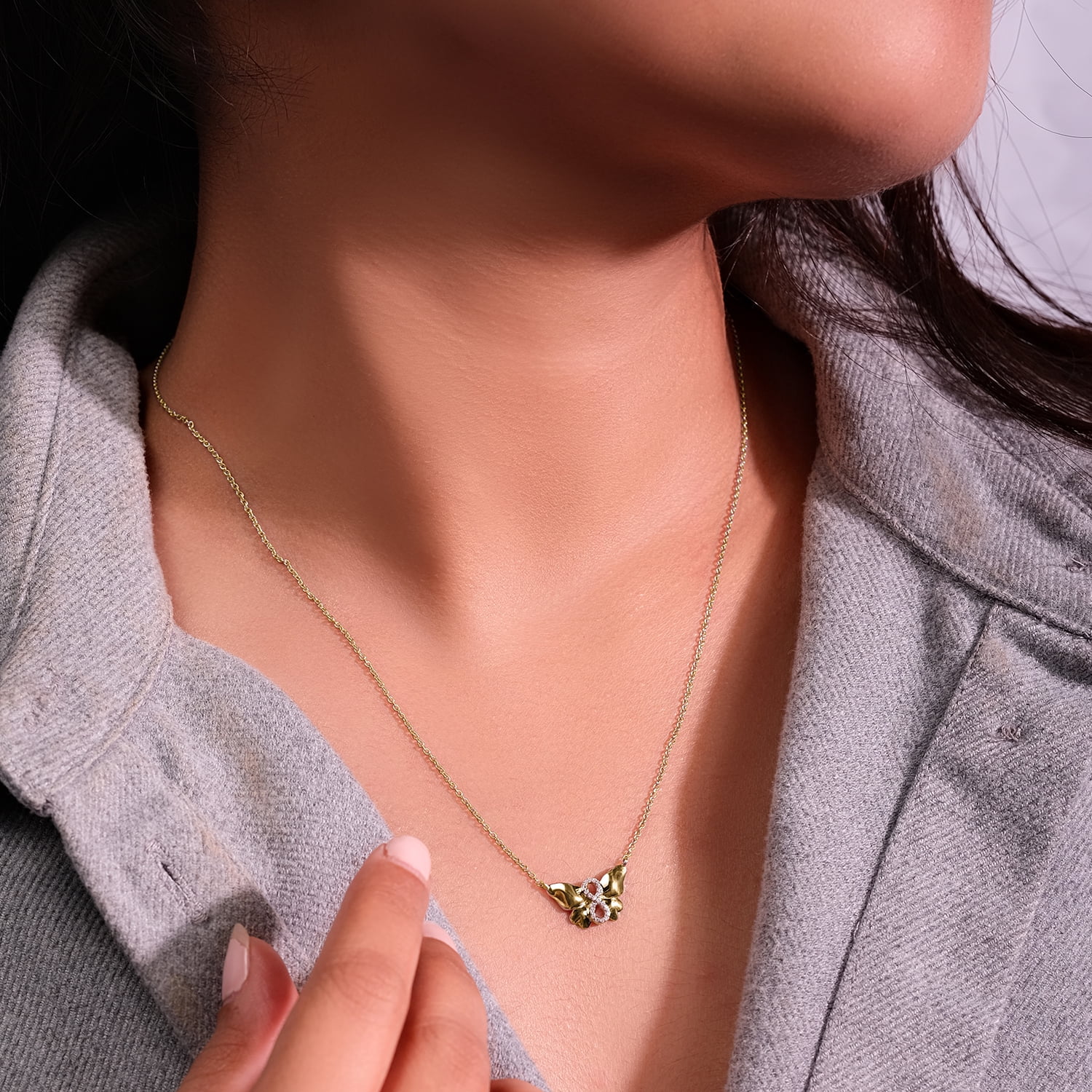Cali Trove 1/20 Ct Diamond Butterfly Infinity Pendant Necklace | 14Kt Yellow Gold Vermeil Plating over 925 Sterling Silver | Necklace for Her
