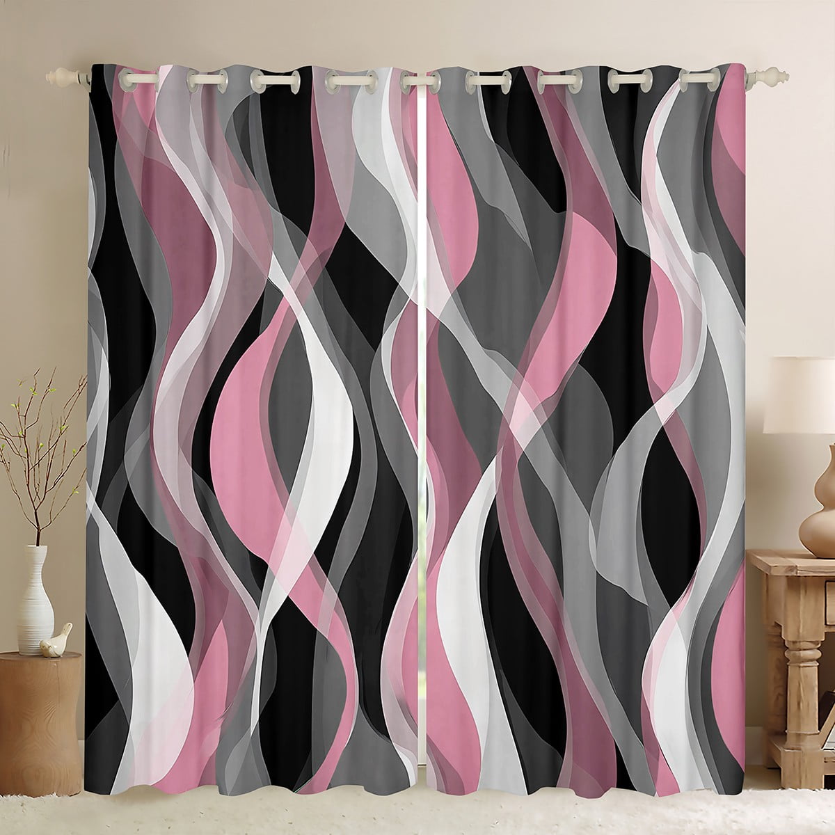Manfei Geometric Blackout Curtains Set of 2 (52x84 Each) for Adult