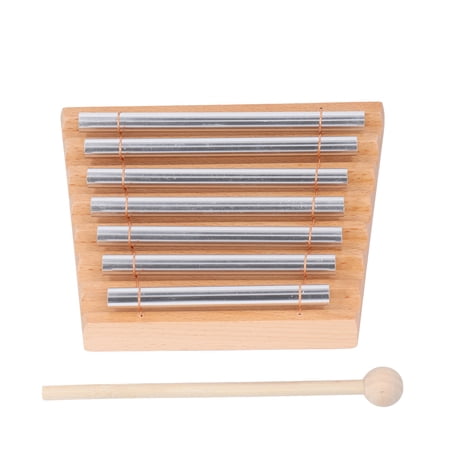 Rupoun 7 Tones Hand Chime with Mallet Metal Tubes Wood Chime Percussion Musical Instrument for Meditation Sound Healing, 6.7 inches / 17 cm