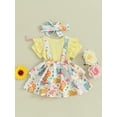 thumbnail image 4 of Jxzom Toddler Baby Girl Summer Clothes 3 6 12 18 24 Months Short Sleeve Ribbed Romper Floral Suspender Skirt Dress Headband Set, 4 of 8