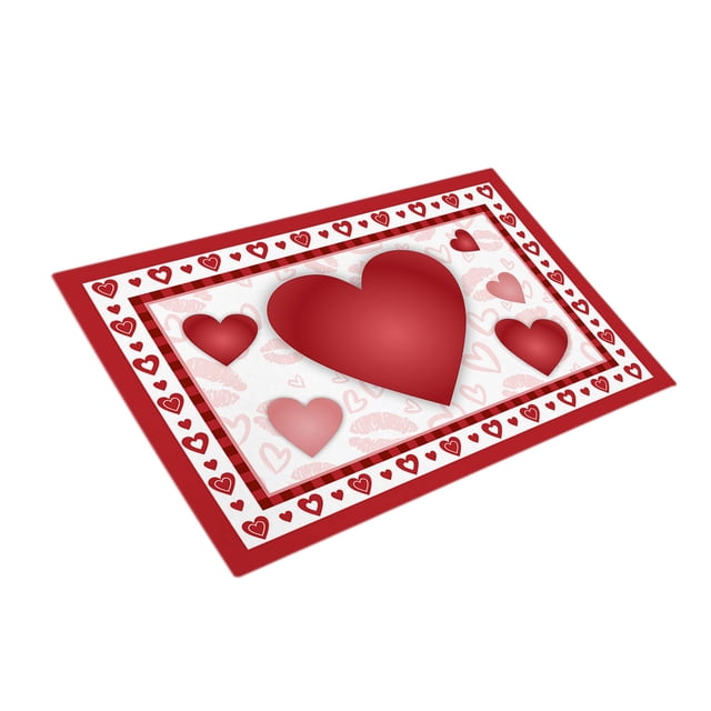 Birdeem Valentine's Day Door Mat - Durable Front Door Mat - Bath Rug Super Absorbent Quick Dry - Rubber Backing Non Slip Washable Bathroom Floor Mats - Red 16X24 In