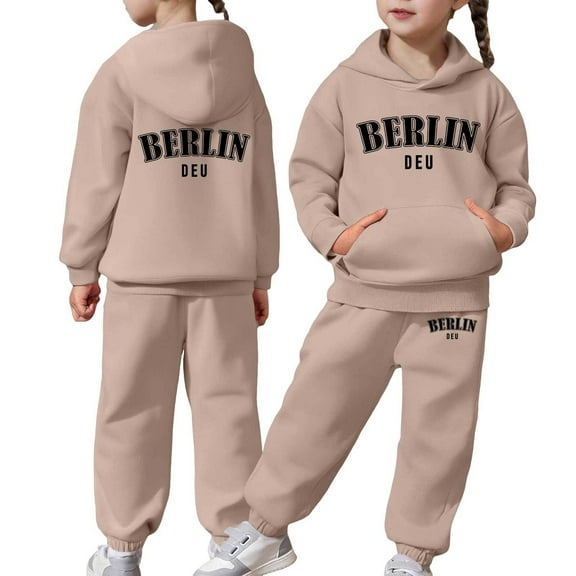 Gaexia Toddler Kids Long Sleeve Hoodie and Pants Set Soft Warm Pullover Outfit for Girls and Boys All Season Casual Playwear,Khaki,8-9 Years