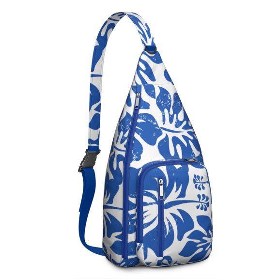Boho Tropical Floral Sling Backpack – Hawaiian Print Hiking Daypack with Jungle Leaves, Hibiscus & Palm Leaf Design, Lightweight & Waterproof for Summer Beach & Resort Travel