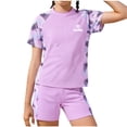 thumbnail image 5 of Girls Tankini Set Short Sleeve Rash Guard UPF 50+ Quick Dry Swimsuit Pink Geometric Print Beach Outfit Sizes 4-16,Size 11-14 T, 5 of 6