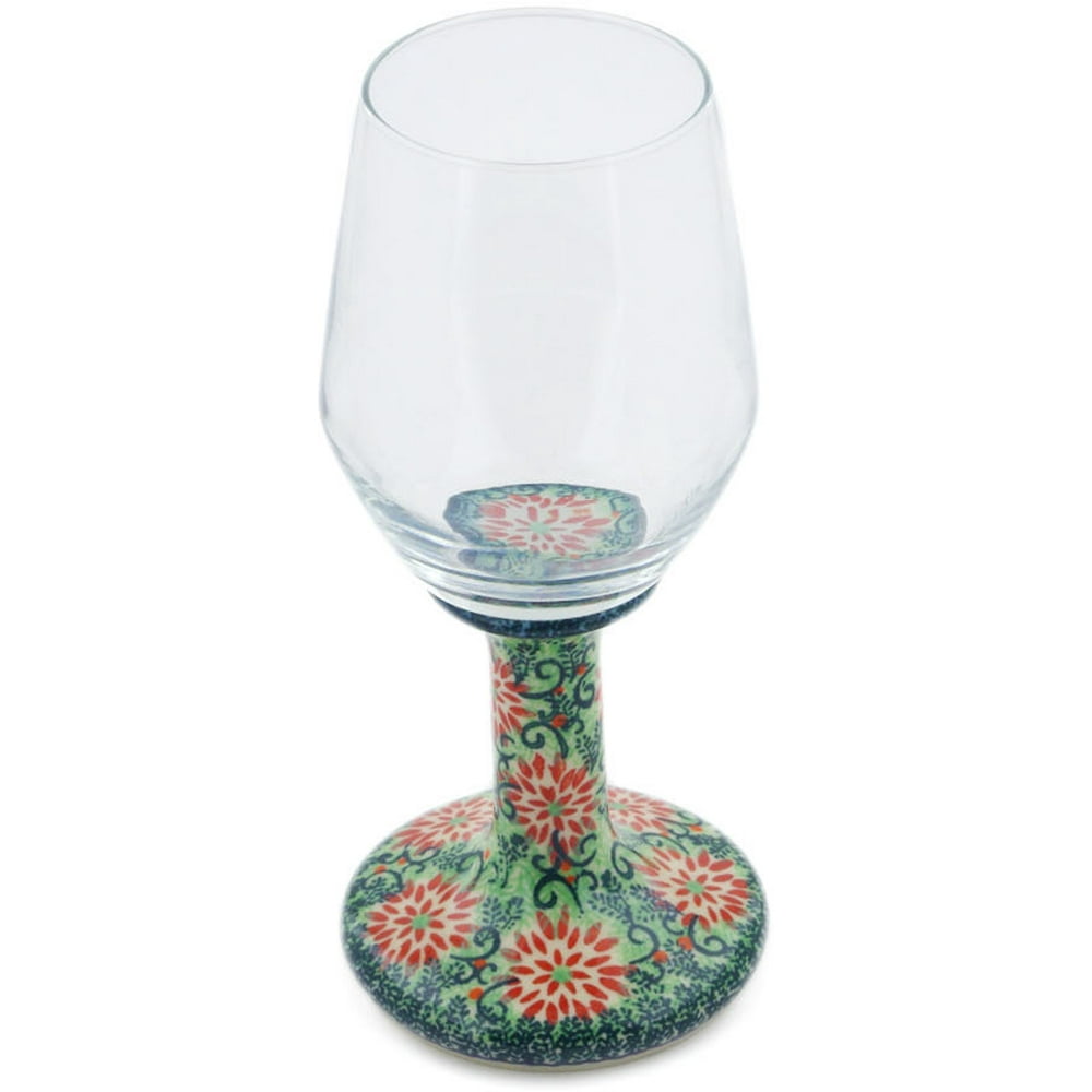 Polish Pottery Wine Glass 10 oz Polmedia July Wreath Theme UNIKAT Hand