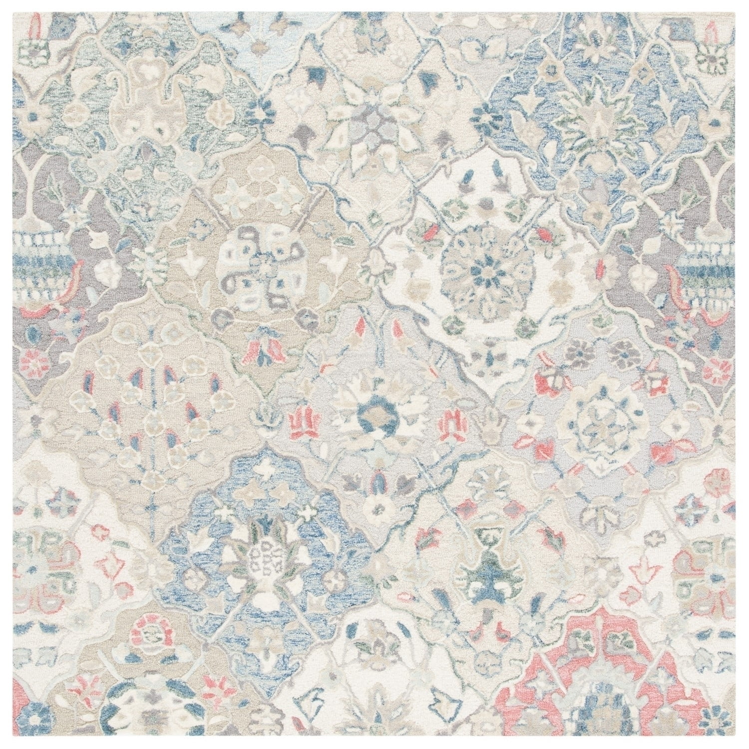 SAFAVIEH Glamour Charmaine Floral Wool Area Rug, Ivory/Red, 6' x 6' Round