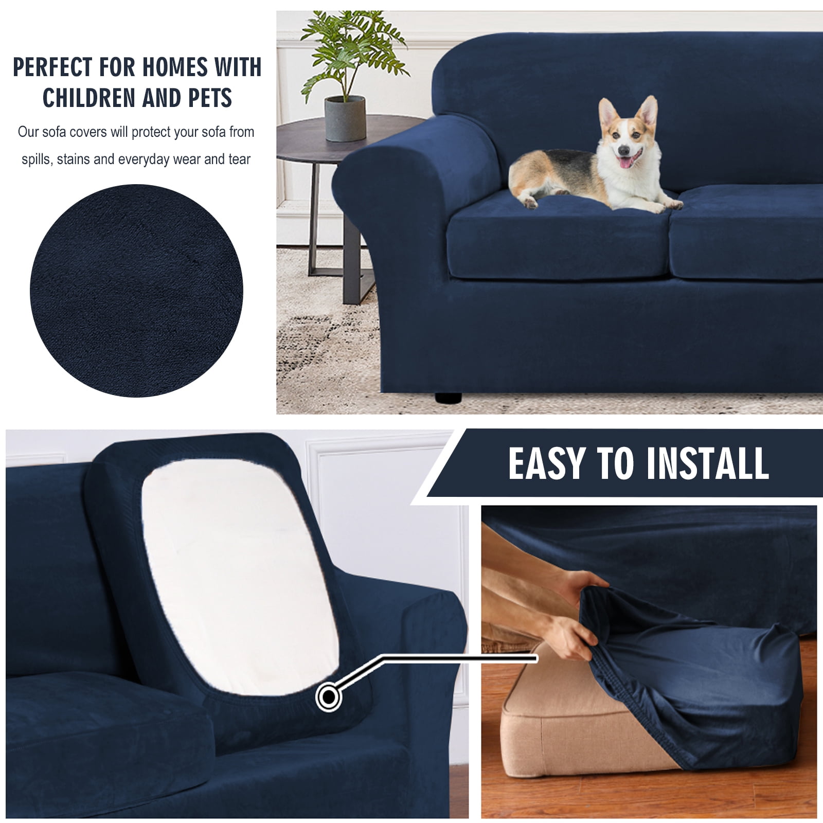 TOPCHANCES Modern Velvet Plush 3 Piece High Stretch Sofa Slipcover Sofa Cover Furniture Protector Form Fit Luxury Thick Velvet Sofa Cover for 2 Cushion Couch, Machine Washable