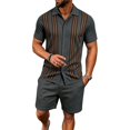 thumbnail image 4 of EliteGoogv Mens Outfit Set Casual Button Down Shirt And Shorts Two Piece Suit For Men Summer Beach Vacation Matching Set Dark Gray XL, 4 of 8