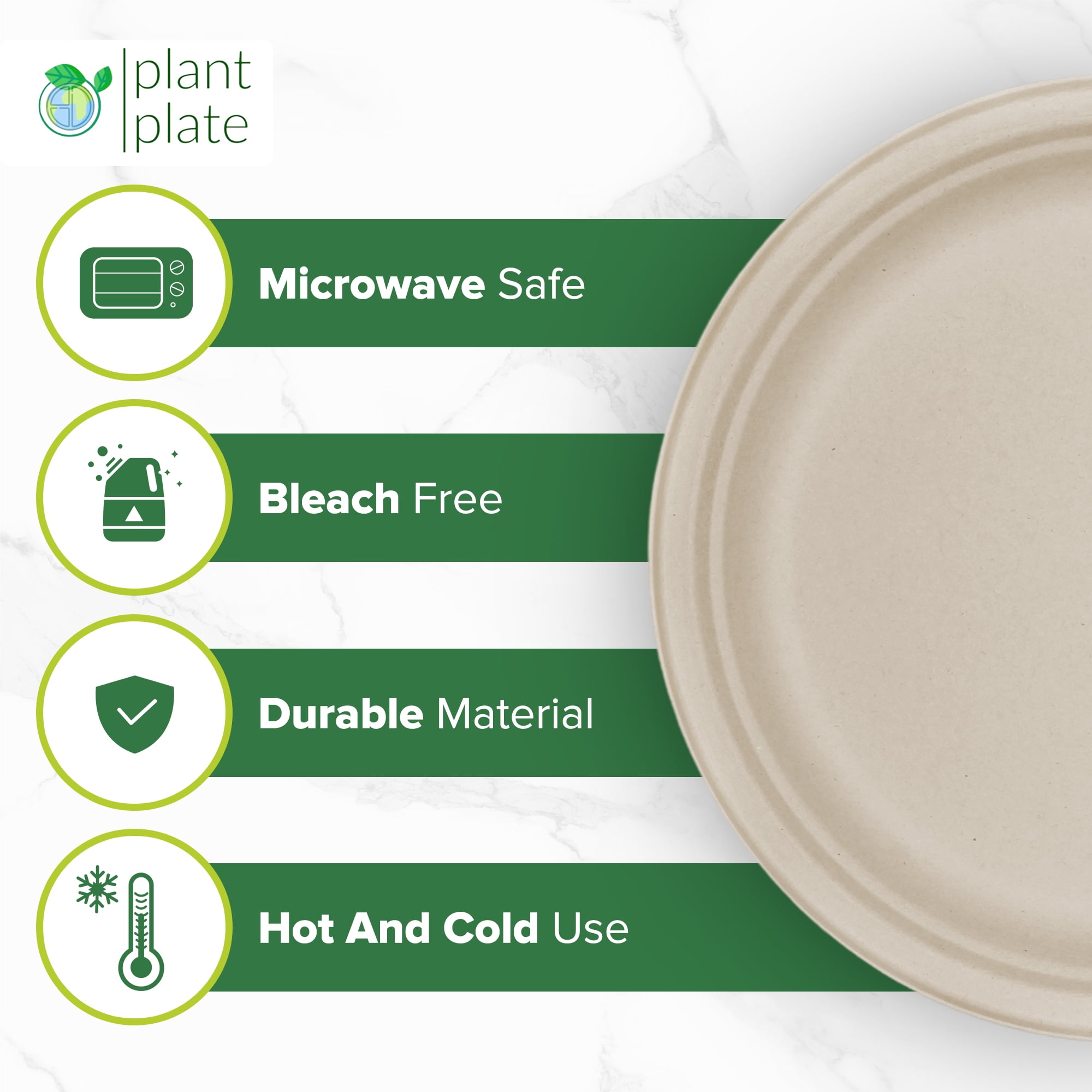 Plant Plate Everyday Solid Print Disposable Paper Plates, 10 Inch, 150 Count