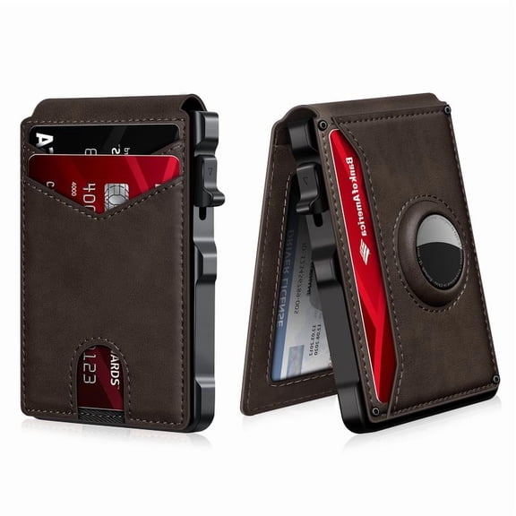 Men's Minimalist Bifold Wallet with AirTag Slot & RFID - Pop-Up Holder (12 Cards Cash), Carbon Fiber - Gift (AirTag Not Included) wallet men