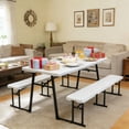 thumbnail image 3 of Living and More 3-Piece Picnic Table Set, 6 Foot Polyethylene Folding Table with 2 Folding Benches, Weather Resistant, Indoor Outdoor, White Wood Finish with Black Legs, 3 of 14