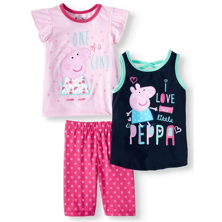 Peppa Pig Flutter Sleeve Tee, Tank Top & Shorts, 3pc Outfit Set (Toddler Girls)