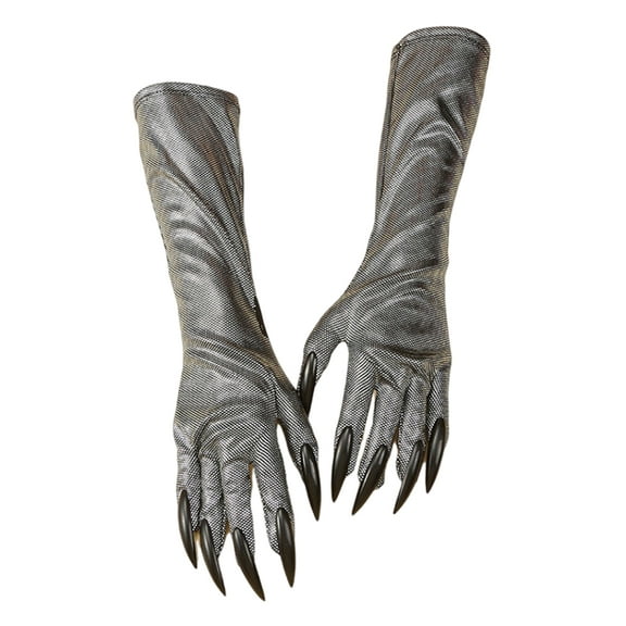 Happydeer 1 Pair Halloween Ghost Claw Gloves Cat Paw Long Nails Full Fingers Terrifying One Size Unisex Cosplay Stage Performance Gloves (Grey, One Size)
