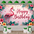 thumbnail image 5 of Pink Flamingo  Banner Tropical Floral Birthday Backdrop Golden Crown String Lights Birthday Display for Girls' Birthday Parties Indoor Events Photo Shoots, 5 of 8