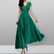 thumbnail image 1 of Puntoco Vestido De Manga Corta Con Cuello En V, Vestido De Noche Con Cintura De Color Liso De Verano Para Mujer Verde Xl, 1 of 6