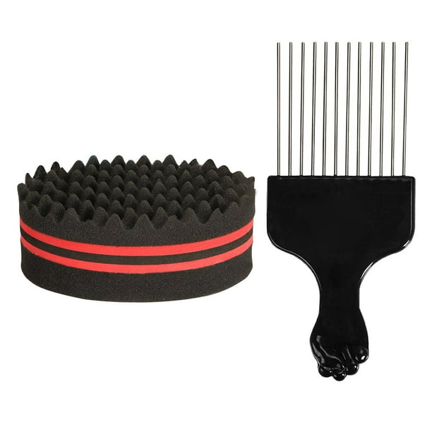 Meterk Hair Brush Sponge with Big Holes Metal Hair Pick Comb Double-sided Sponge Afro Comb for Hair Styling Meterk Hair Brush Sponge with Big Holes Metal Hair Pick Comb Double-sided Sponge Afro Comb for Hair Styling