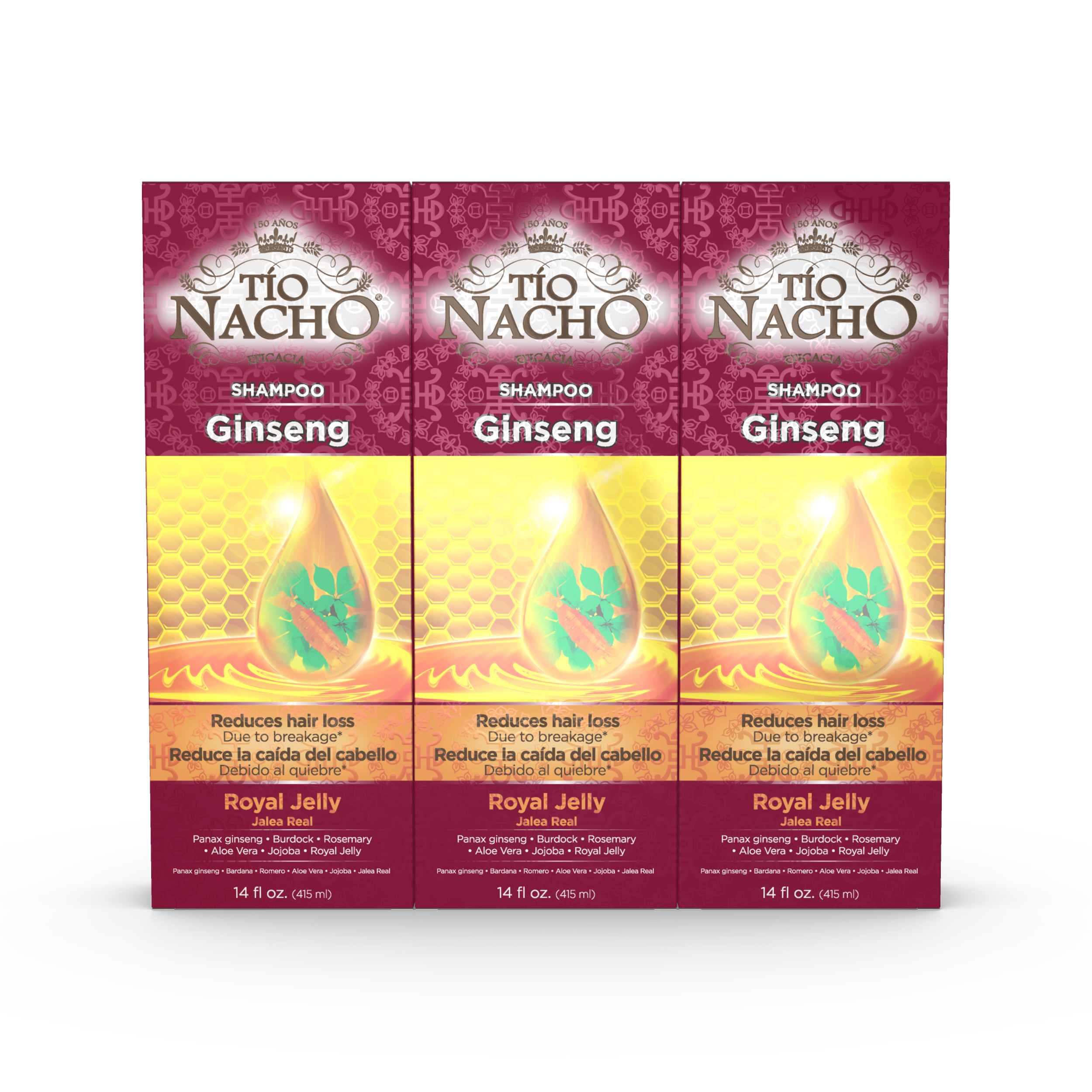 Tio Nacho Ginseng Shampoo with Royal Jelly, Reduces Hair Loss, Value 3 Pack, 14 oz