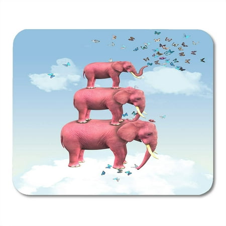 KDAGR Colorful Dream Three Pink Elephants in The Clouds Butterflies Magazine Computer Graphics Abstract Mousepad Mouse Pad Mouse Mat 9x10