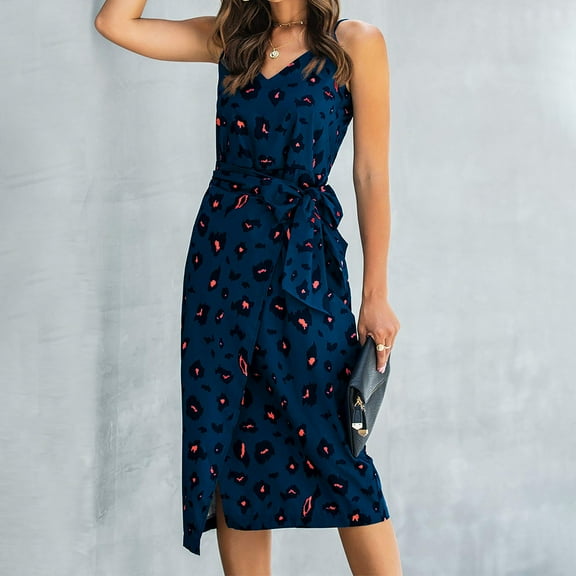 Lilgiuy Fashion Women Solid Causal Long Sleeve Round Neck Slim Sleeveless Formal Dress Date Night Wedding Guest Skirt