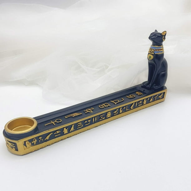 Lemonadeus Antiguo Egipto Estatua de la Diosa del Gato Bastet Egipcio Figura Coleccionable Bastet Varillas de Incienso Doradas Quemador/Soporte