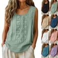 thumbnail image 2 of Womens Summer Linen Tank Tops Boho Wide Strap Sleeveless Tops Floral Embroidered Blouses Flowy Bohemian Causal Shirt (L,Green), 2 of 8