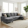 thumbnail image 1 of Puremind 114" W U Shaped Sectional Sofa, 4 Seater Sofa with Double Chaise, Linen Upholstered Sleeper Couch for Living Room/Home/Office, Light Gray, 1 of 6