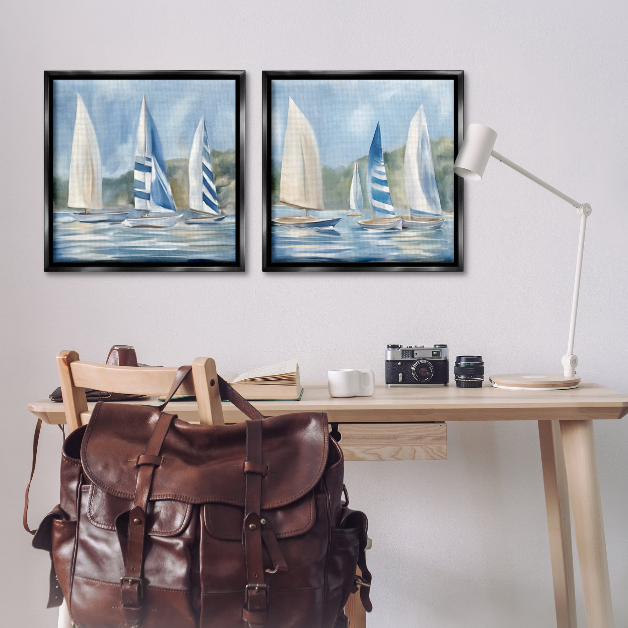 Stupell Industries Sailboats on Calm Water Nautical & Beach Painting Black Floater Framed Canvas Art Print Wall Art, 25 x 25, Set of 2