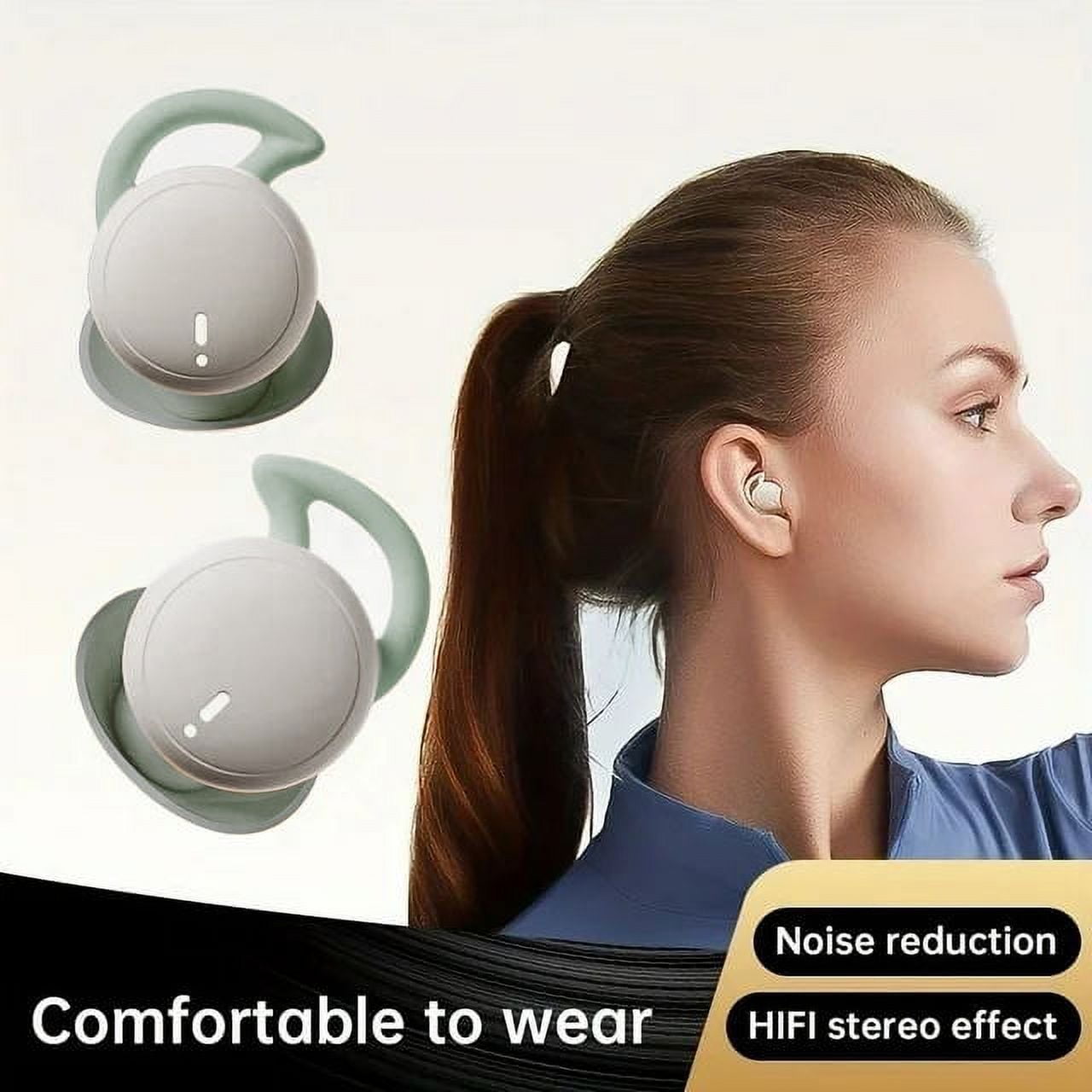 MUSICOZY Sleep Earphones Bluetooth Sports Headphone, Wireless Music Sleeping Headphones Noise-Canceling Earbuds Mini Earphones Bluetooth 5.3 Hidden Headphones for Side Sleepers/Work,Green