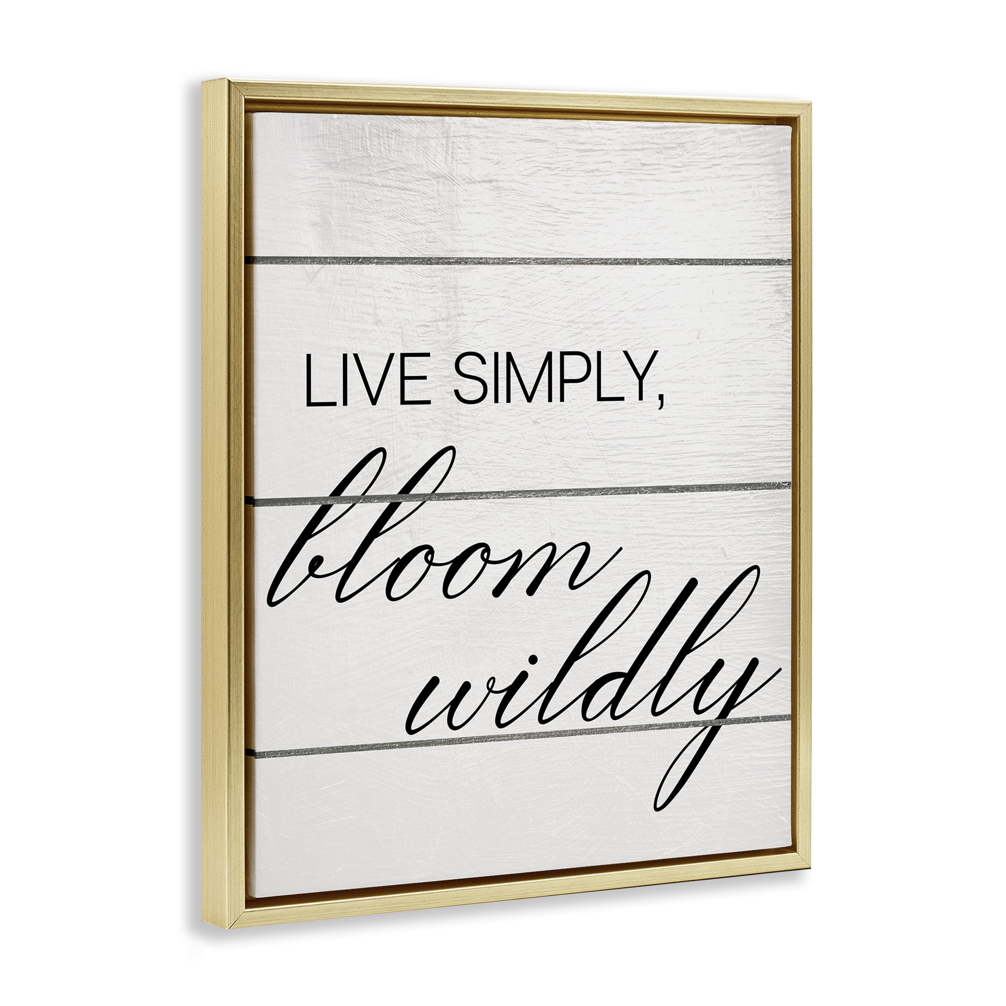 Stupell Industries Bloom Wildly Phrase Typography Painting Gold Floater Framed Canvas Art Print Wall Art, 25 x 31