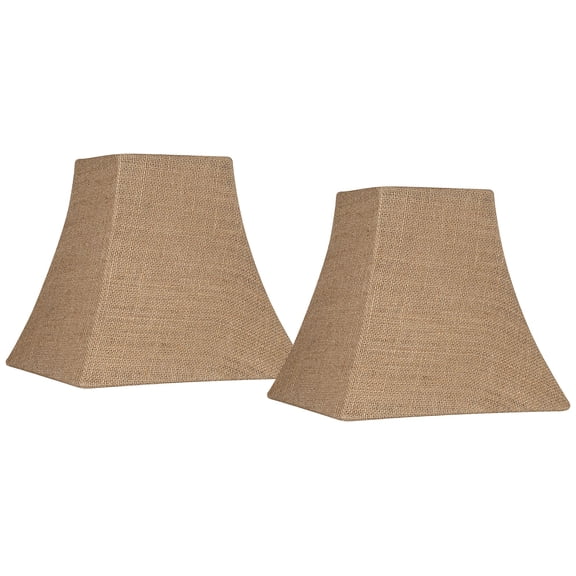 Springcrest Set of 2 Square Lamp Shades Natural Burlap Small 5.25" Top x 10" Bottom x 9" High Spider with Harp and Finial Fitting