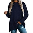 thumbnail image 2 of WCMZJ Women's Sweaters Oversized Long Sleeve Crewneck Fuzzy Knit Warm Sweaters 2024 Fall Side Split Pullover Sweater Tops Blue XL, 2 of 4