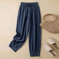 thumbnail image 5 of Miluxas Elastic Waistband Wide Leg Pants for Women Solid Loose Fit Tapered Trousers with Pockets Streetwear & Beachwear Navy, 5 of 9