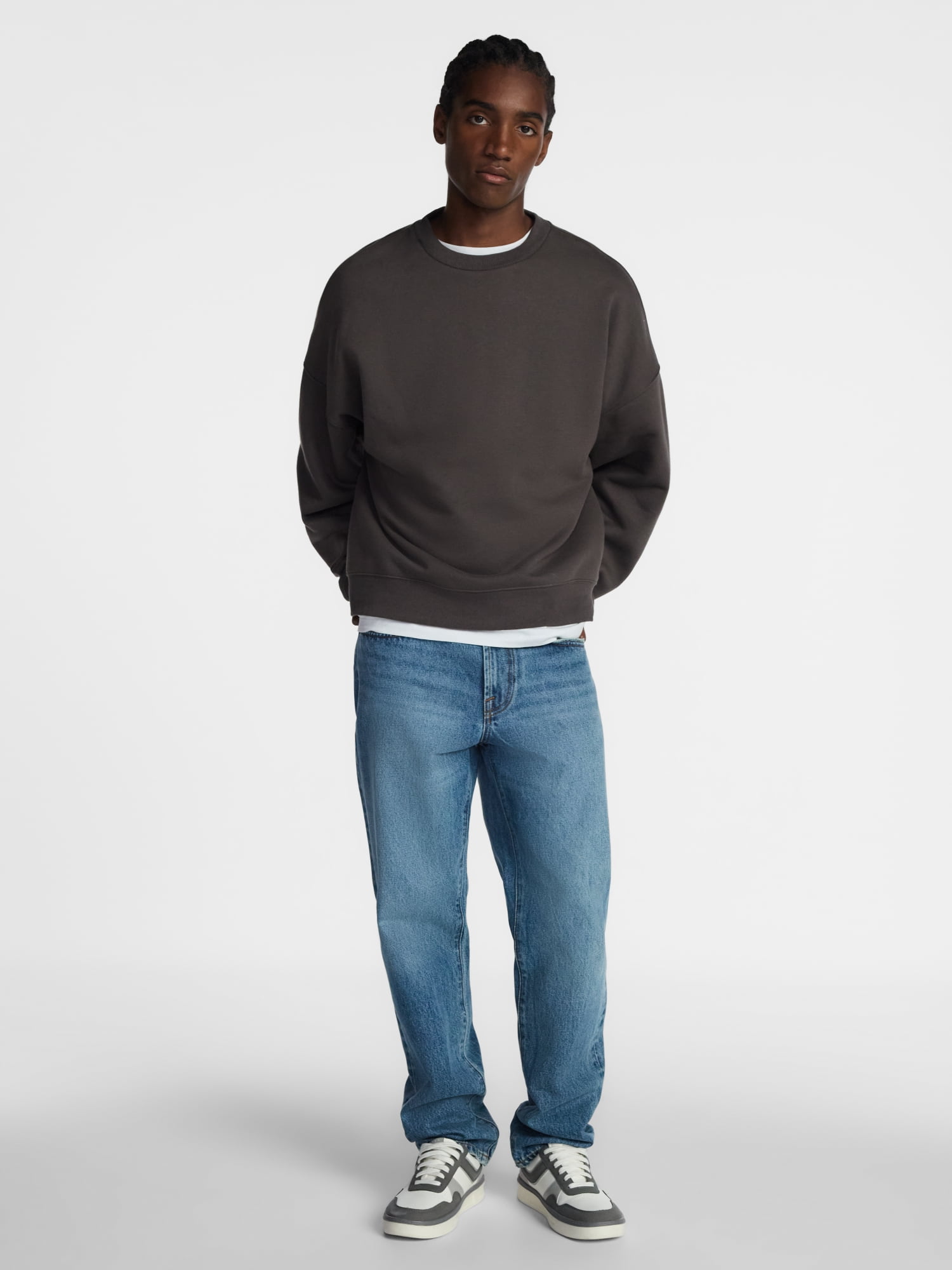 No Boundaries Crewneck Fleece Sweatshirt with Long Sleeves, Men's XS-4XLT