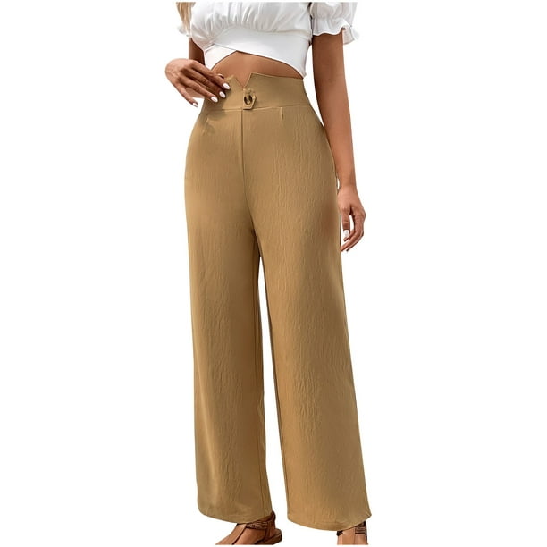 Long Pants For Women Women Casual Solid Pants Comfortable Elastic High  Waist Wide Leg Casual Loose Beach Pants White L JE 