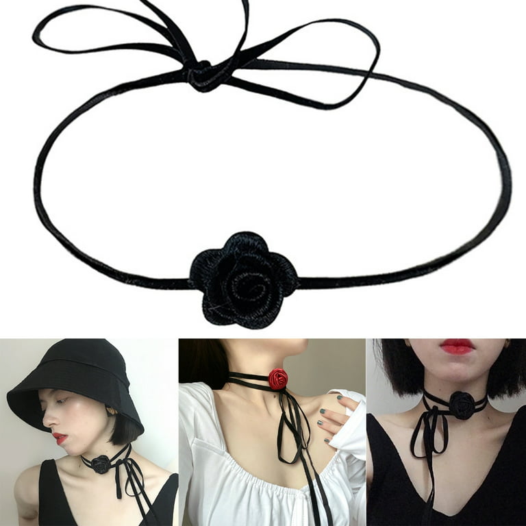  KunJoe Velvet Flower Rose Flower Choker Necklace For Women  Girls (Bean paste color): Clothing, Shoes & Jewelry