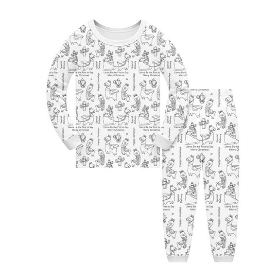 XEGLSBU Kids Christmas Pajamas Fleece Kids Hand Drawn Print Pajama for Girls and Boys Festive Holiday Family Matching Nightwear Outfit White Size 8-9 Years