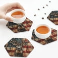 thumbnail image 4 of Leather Coasters with Heat-resistant for Drinks, American Flag Deer Art -标题2 Hexagon, 4 of 5