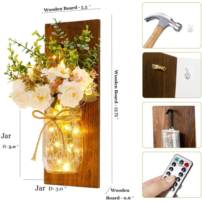 Hanging mason jar sconces 2024 with led fairy lights