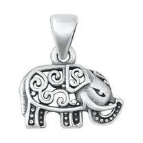 Sterling Silver Ornate Elephant Pendant Filigree Swirl Curl Cutout Charm 925 New Jewelry Female