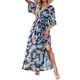 thumbnail image 2 of SAYOO Vestido de playa de impresión de Flores femeninas de verano Bohemia lado del vestido de Bohemia 3/4 manga elegante envuelto v collar SAYOO moda, 2 of 6