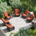 thumbnail image 3 of MeetLeisure 7 Piece Wicker Patio Furniture Set, 2 Swivel Rocker Chairs, 4 Rattan Armchairs, 1 Side Table, High Back, Deep Seating, Thick Cushions for Deck Porch, Orange, 3 of 10