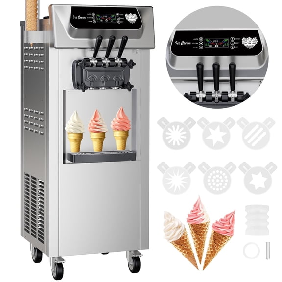 Trilenars 2 1 Flavor Soft Serve Ice Cream Maker, Commercial Ice Cream Maker, 5.8-8 Gal/h, LCD Touch Screen, Self-Cleaning, High Productivity for Family Snack Dessert Shops and Restaurants