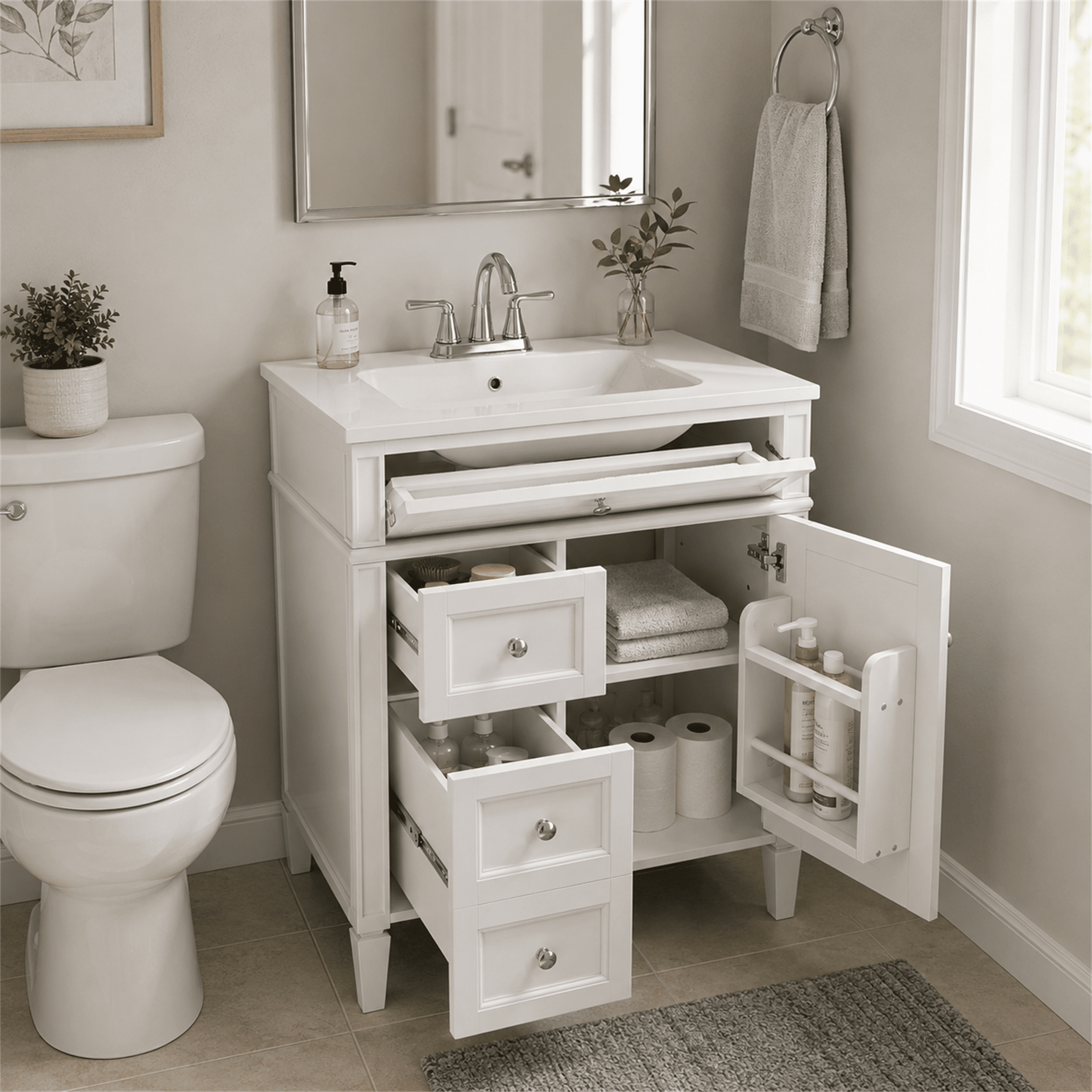 Homy Casa 30 Inch Bathroom Vanity with Ceramic Sink, Freestanding Storage Cabinet, White