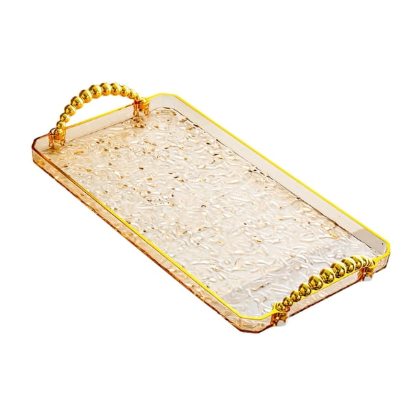 Bandeja rectangular para servir, organizador de encimera, bandeja para guardar joyas y platos de frutas. Borde dorado ámbar.
