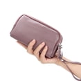 thumbnail image 3 of Bolso de mano de piel de vaca de primera capa para mujer, billetera larga de gran capacidad con cremallera de tres capas, bolso de muñeca de cuero simple para mujer, 3 of 4