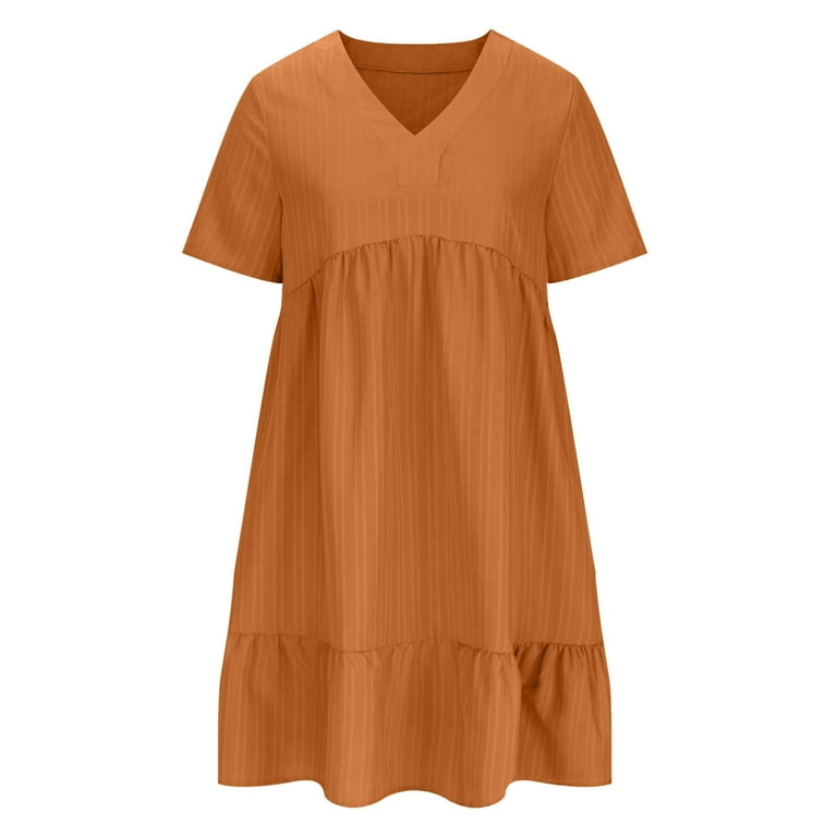 Burnt Orange Short Sleeve for Ladies Fall Summer Vneck Midi Mini Petite  Knee Length Brunch Plain Dresses Womens 2025 Clothing Fashion 5XL -  Walmart.com