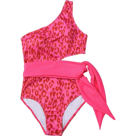 Girl One Piece Swimsuit, Bathing Suit Girls 7-14T with Color Block Drawstring Waist Ties Cut-Out for Summer Swimmming