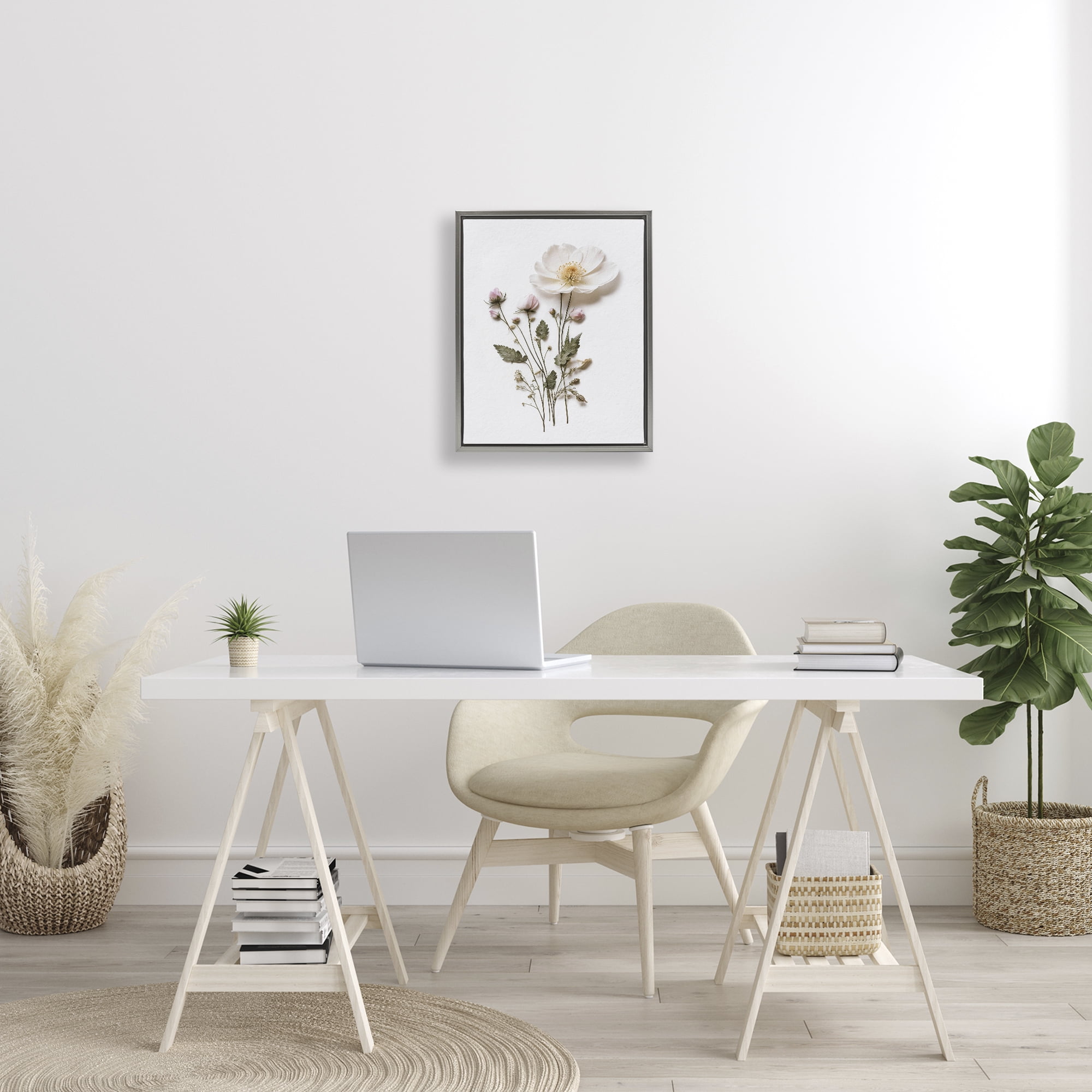 Simple Pressed Flowers Gray Framed Floater Canvas Wall Art, design by Lettered and Lined
